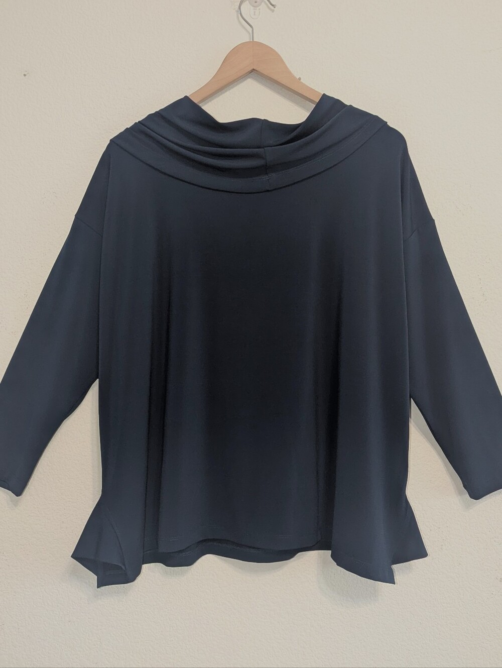 PLANET By Lauren G Top Womens 1 Blue Jersey Cowl Neck Long Sleeve Blouse USA